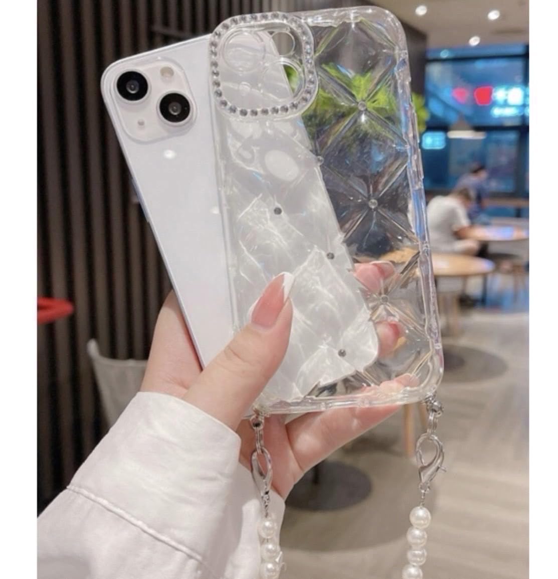 Amazon.co.jp: iPhoneケース パールストラップ付き シルバーストーン 