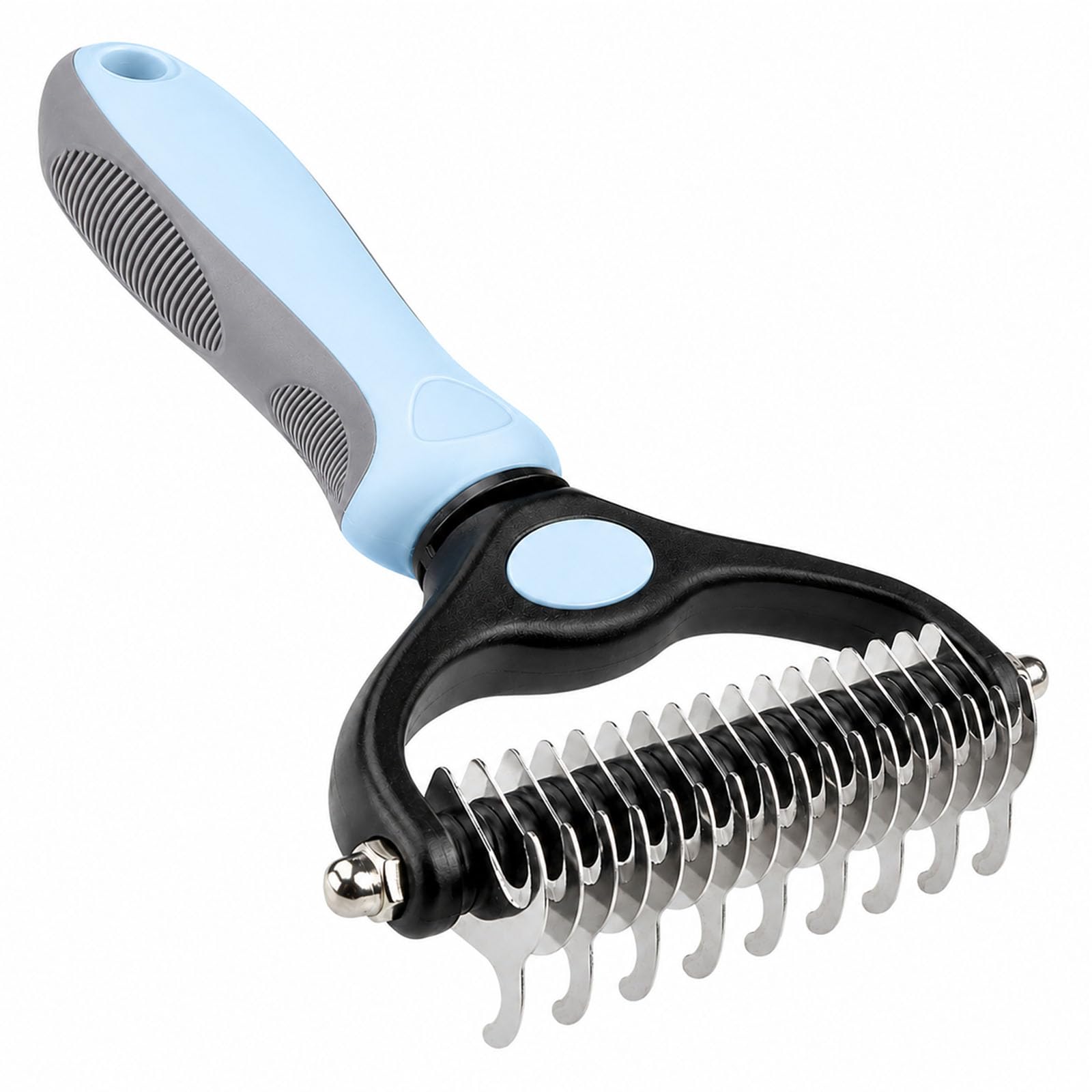 Pet Grooming Brush for Long Haired Pets, Blue, Stainless Steel De-Shedding Tool for Cats and Dogs