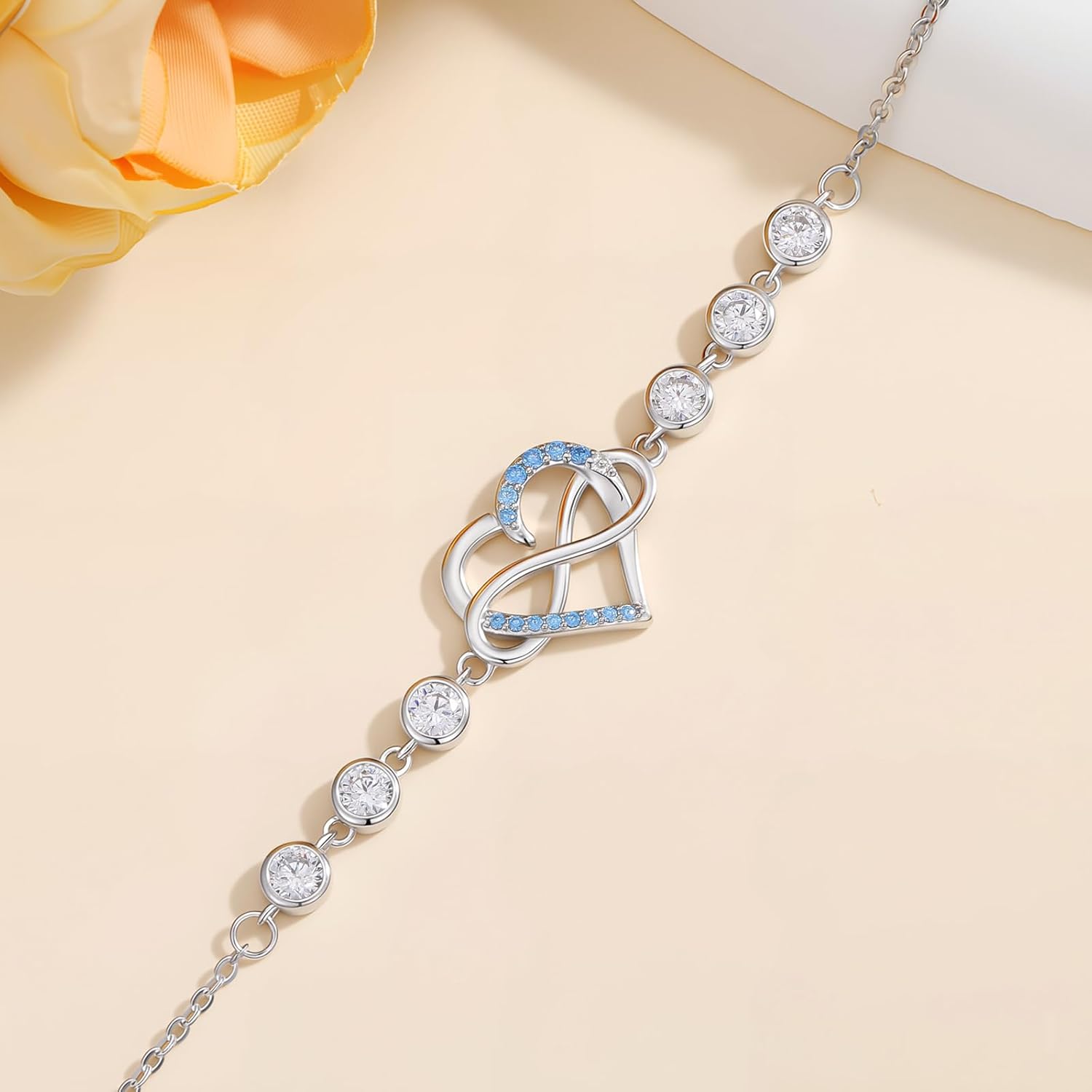 Christmas Gifts for Women, Infinity Heart Symbol 925 Sterling Silver Adjustable Anklets for Women with Cubic Zirconia/Gemstones, Endless Love Jewelry Gifts for Her - Image 3