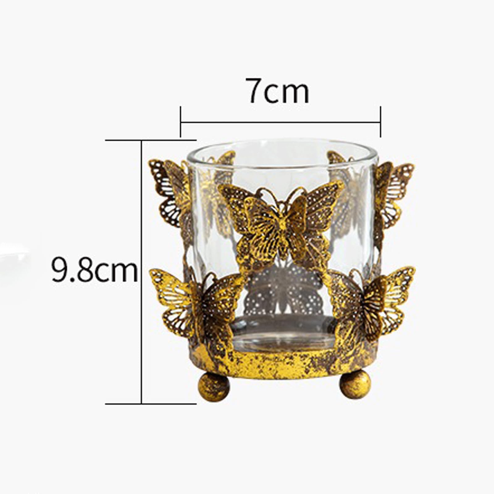 Portavelas de cristal dorado y hierro para decoración del hogar, 7 x 7 x 9,8 cm, ligero, 300 g, para centro de mesa, candelabro, candelabro, regalo para casa nueva