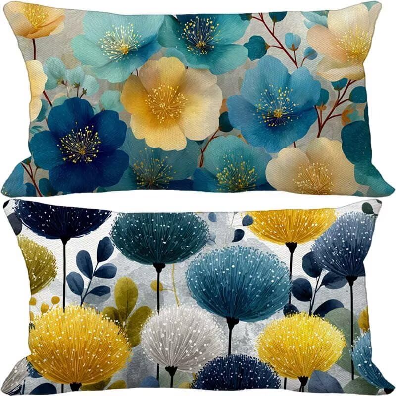 Coussin canapé turquoise housse de coussin 70x90 fleur extérieur imperméable en lin