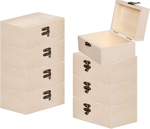 Paquete de 8 cajas de madera sin terminar para manualidades, 6 x 4 x 2 pulgadas, pequeñas cajas de madera para recuerdos, caja natural sin terminar