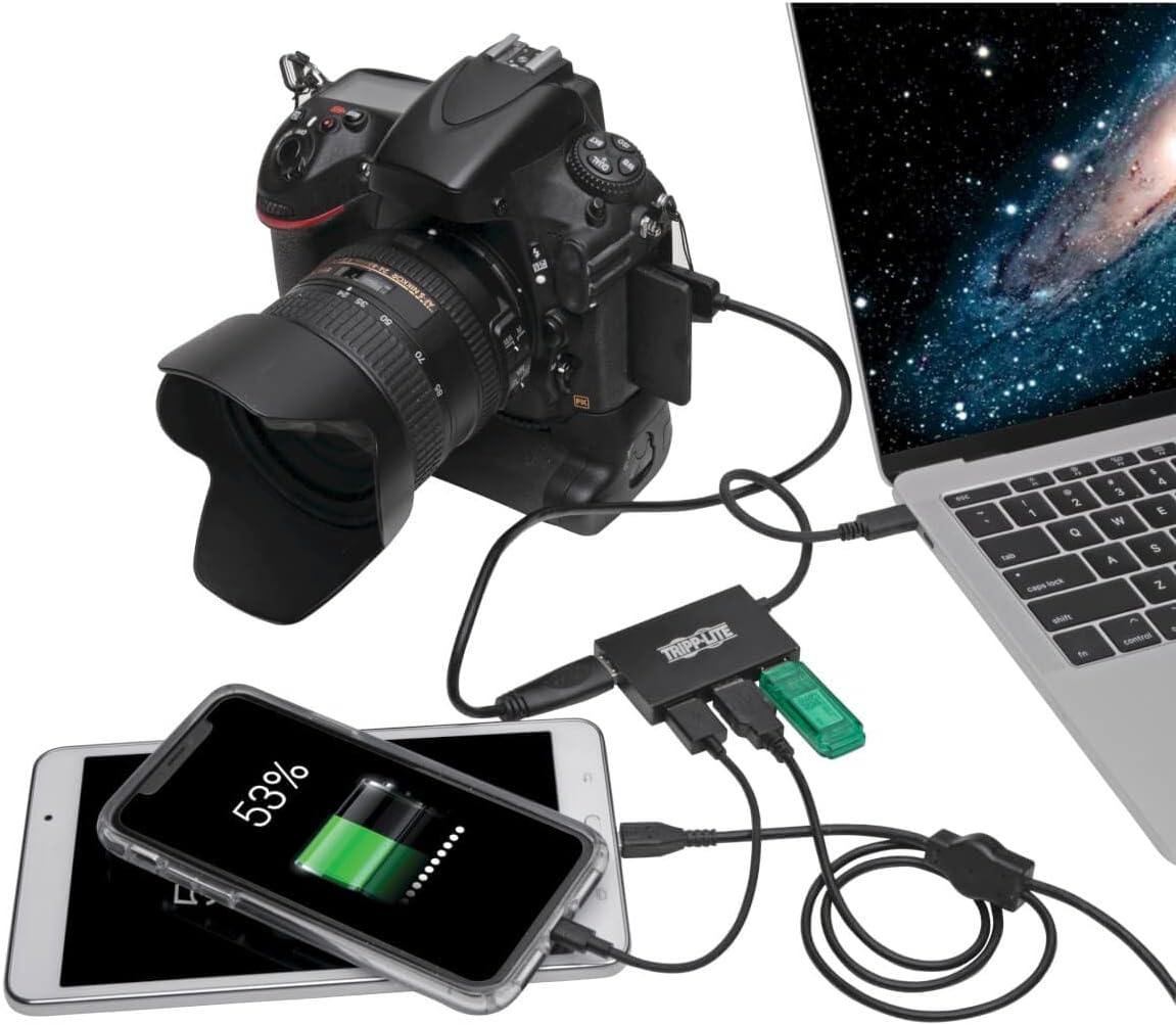 Tripp Lite Gen 1 USB-C Hub, Portable USB-C to USB-A Splitter for Charging and Data Transfer, Thunderbolt 3, 5 Gbps, 1.5 A, Aluminum (U460-004-4A-Al)