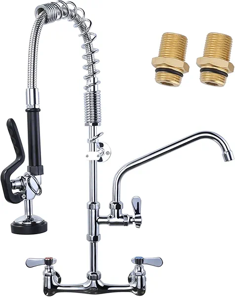 iVIGA Commercial Kitchen Faucet Wall Mount with Pre-Rinse Sprayer 8 Inch Center Wall Mount Kitchen Sink Faucet with 9.6" Add-on Swing Spout 25" Height Faucet with Pull Down Spray