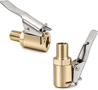 Air Chucks for Tires, Locking Chuck with Quick Connect, 8mm Clip On Adapter, Heavy Duty Brass Tire Inflator Nozzle, Portable Screw Release Hose Attachment for Air Compressor, 2Pack