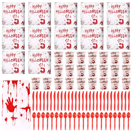 NUOBESTY Conjunto de artigos de festa de Halloween para festa com estampa de mão sangrenta, copos de