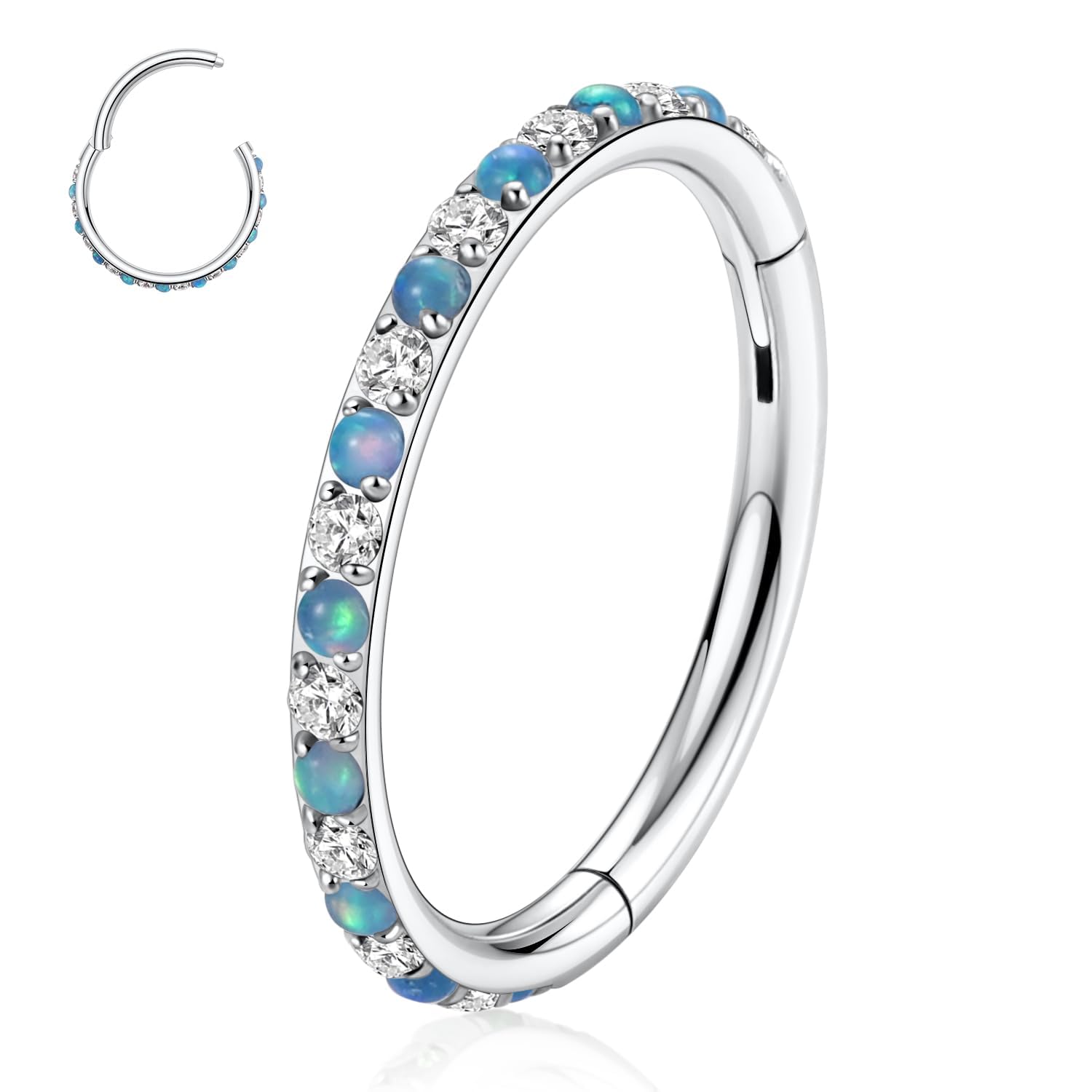 hengkaixuan CZ/Opal Nose Rings Conch Jewellery Septum Clicker 316L Surgical Steel Segment Ring Helix Cartilage Earrings Hoop Daith Tragus Rook Piercing Jewellery — view 13