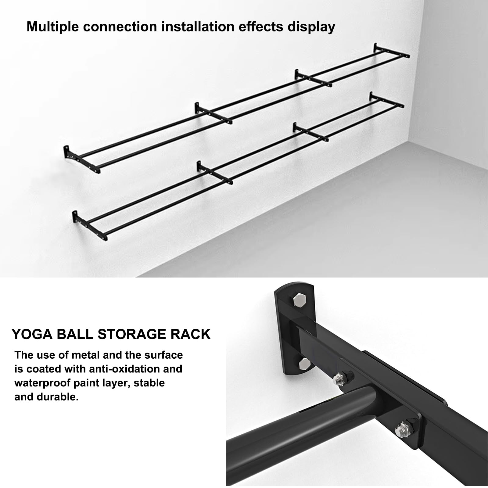 Soporte De Pared para Pelotas De Ejercicio, Soporte De Exhibición Ajustable De Acero Pesado para Pelotas De Ejercicio con Tornillos De Montaje para Entrenamiento En El Gimnasio
