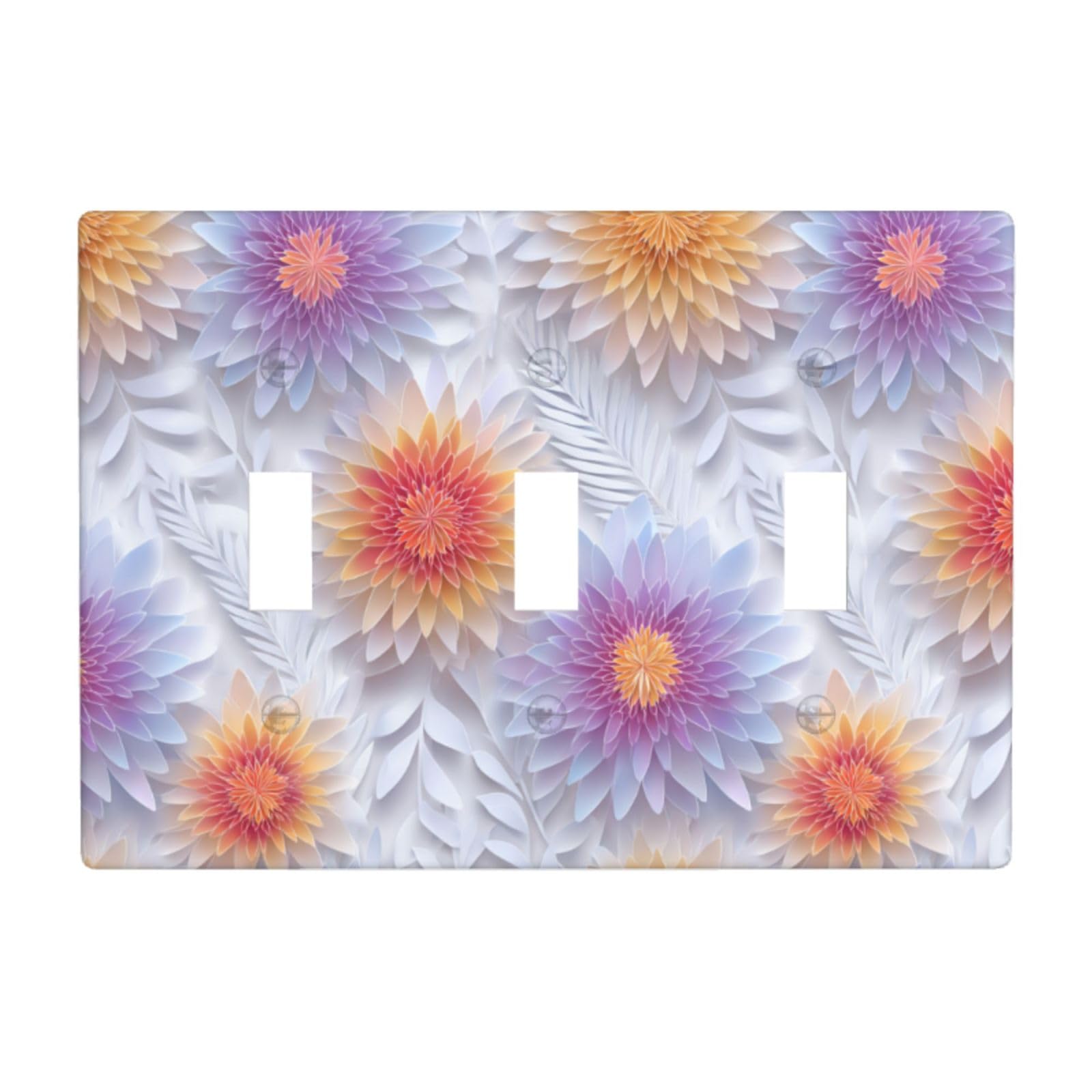 Woshuwo White Mandala Spring Flowers And Leaves Light Switch Covers 3 Gang Triple Toggle Wall Plate Switchplate Electrical Faceplate For Bathroom Kitchen Bedroom Decor