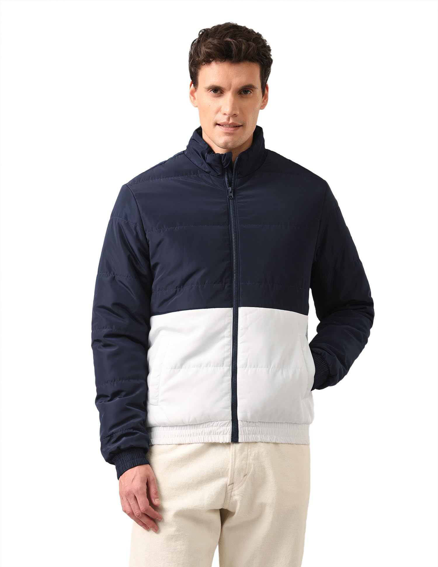 u.s. polo assn. Men Navy and White Colour Block Padded Jacket-picture-42