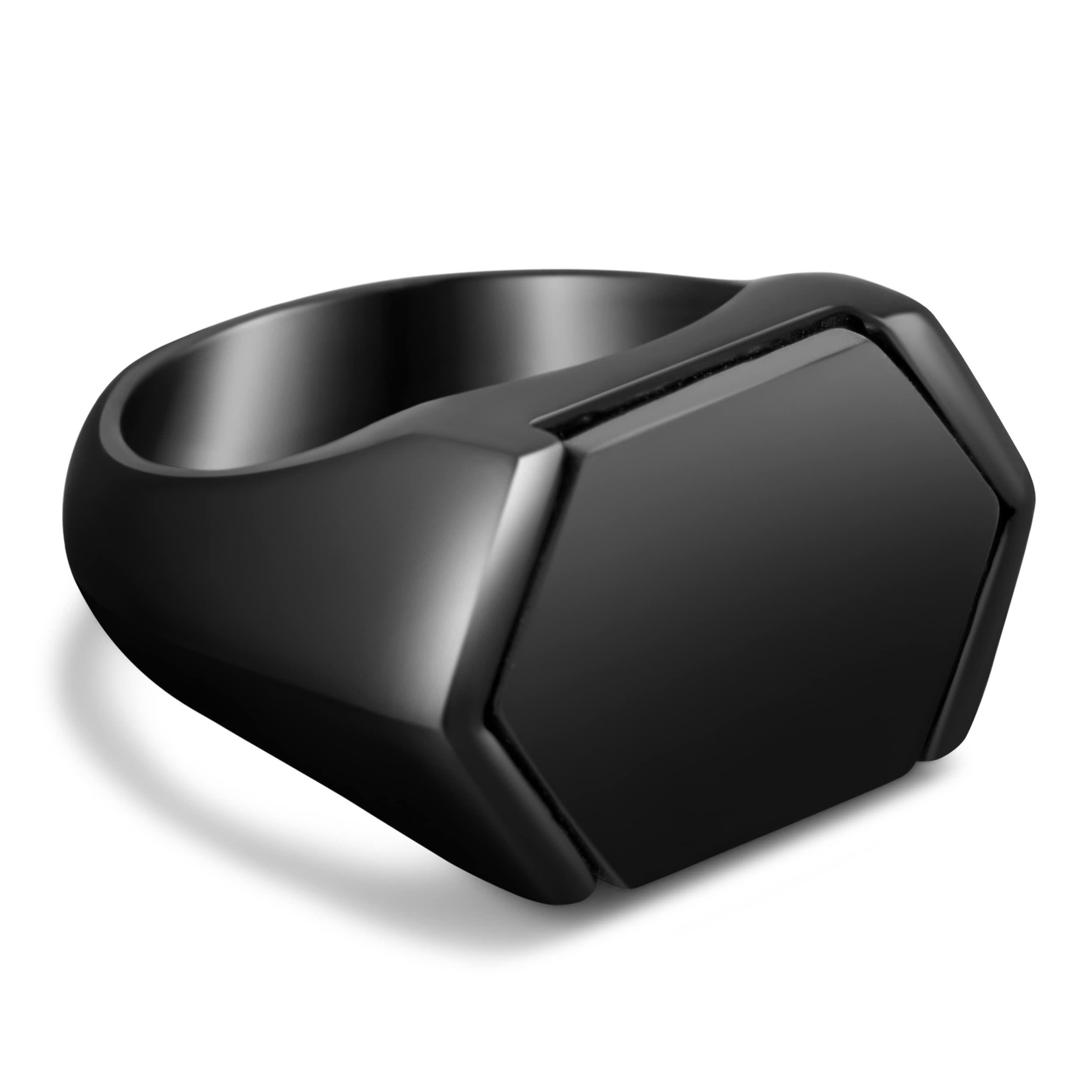 Akitsune Anillo Abyssum | Anillo de sello elegante de moda para hombre, diseñador de acero inoxidable con piedras preciosas, Negro mate - Negro - US 7