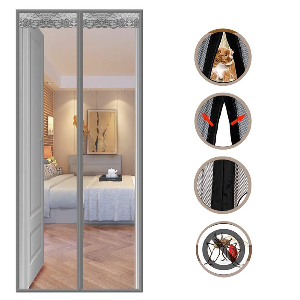 Self Sealing Magnetic Fly Screen Door, Premium Magnet Curtain with Full Frame Hook and Loop Keeps Bugs and Insects Out Door Curtain Auto Closer-a 90x200cm(35x79inch)