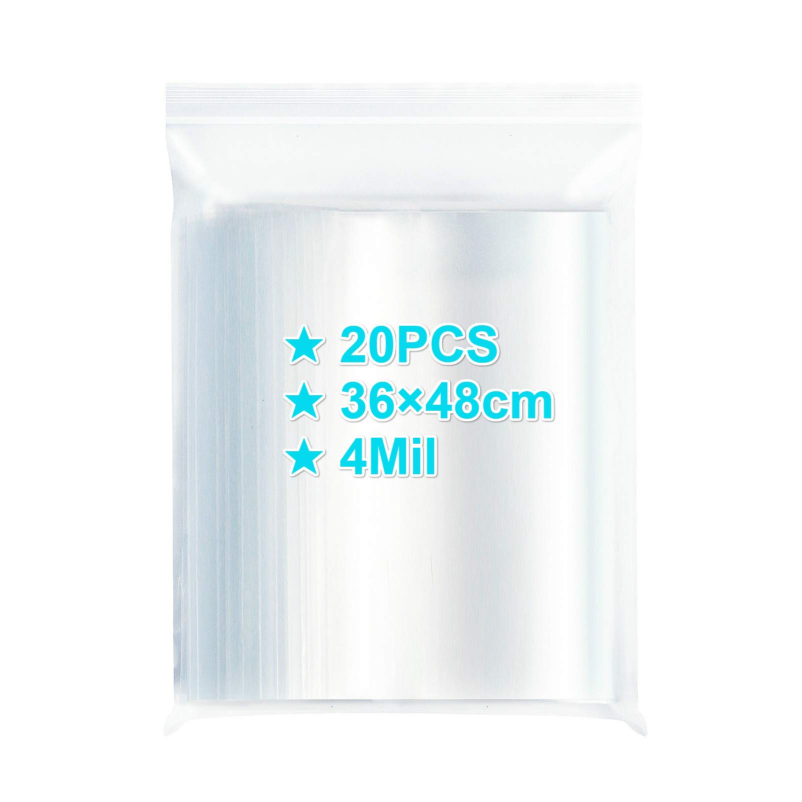 Ydd 4Mil Large Resealable Ziplock Bags 36×48Cm, 20Pcs, 4 Mil Extra Thick Clear Plastic Grip Seal Bags With Lock Seal Zipper, Storage Pouches For Clothing T-Shirt Photo Freezer Packaging
