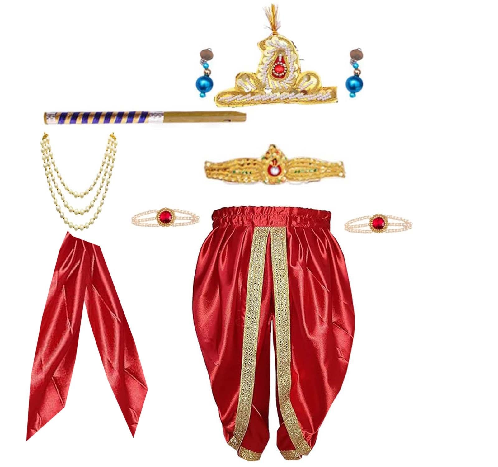 CHRISLEY ENTERPRISES Krishna dress for kids | dhoti, bansuri, mukut, bandhni patka kundal | janmashtami, kanha krishnaleela costume, infant bal gopal, krishna fancy dress (5-6 years, Red dhoti) (B0D9YVSZPR) Amazon Price History, Amazon Price Tracker