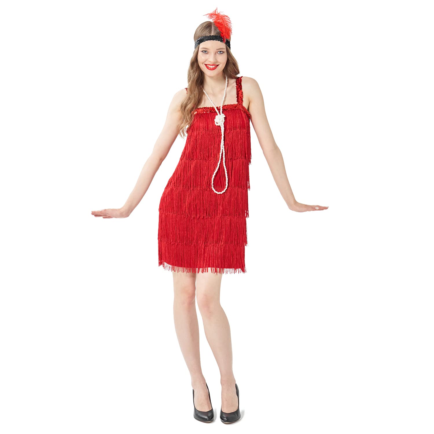 Wizland1920s Tassel Flapper Dress Cocktail Party Roaring 20s Great Gatsby Ballroom Dress With A Headband,A Necklace