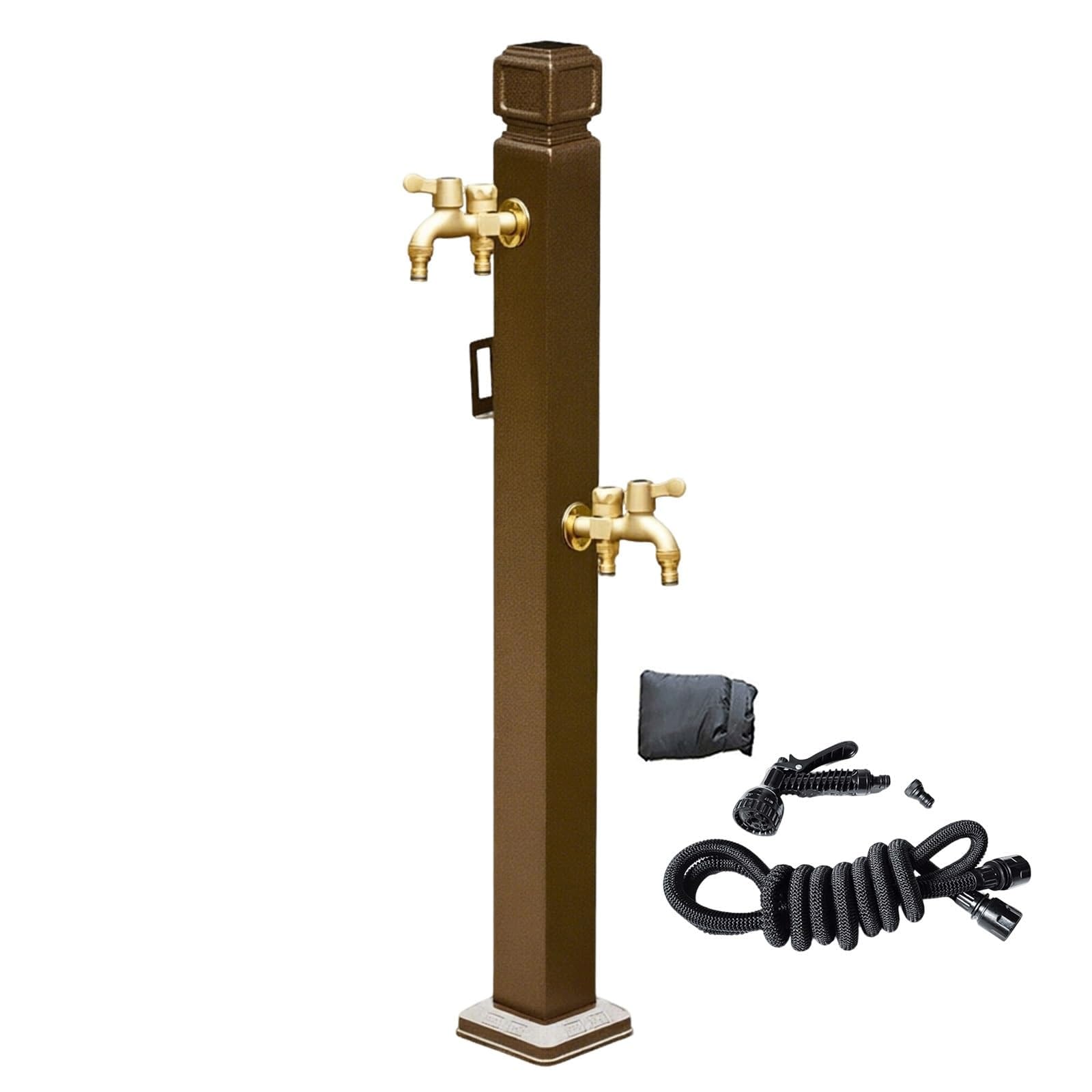 Aluminum Garden Water Column,Dual Water Inlet Outdoor Faucet Post,with Faucet and Spray Gun Water Hydrant, Free-Standing Spigot