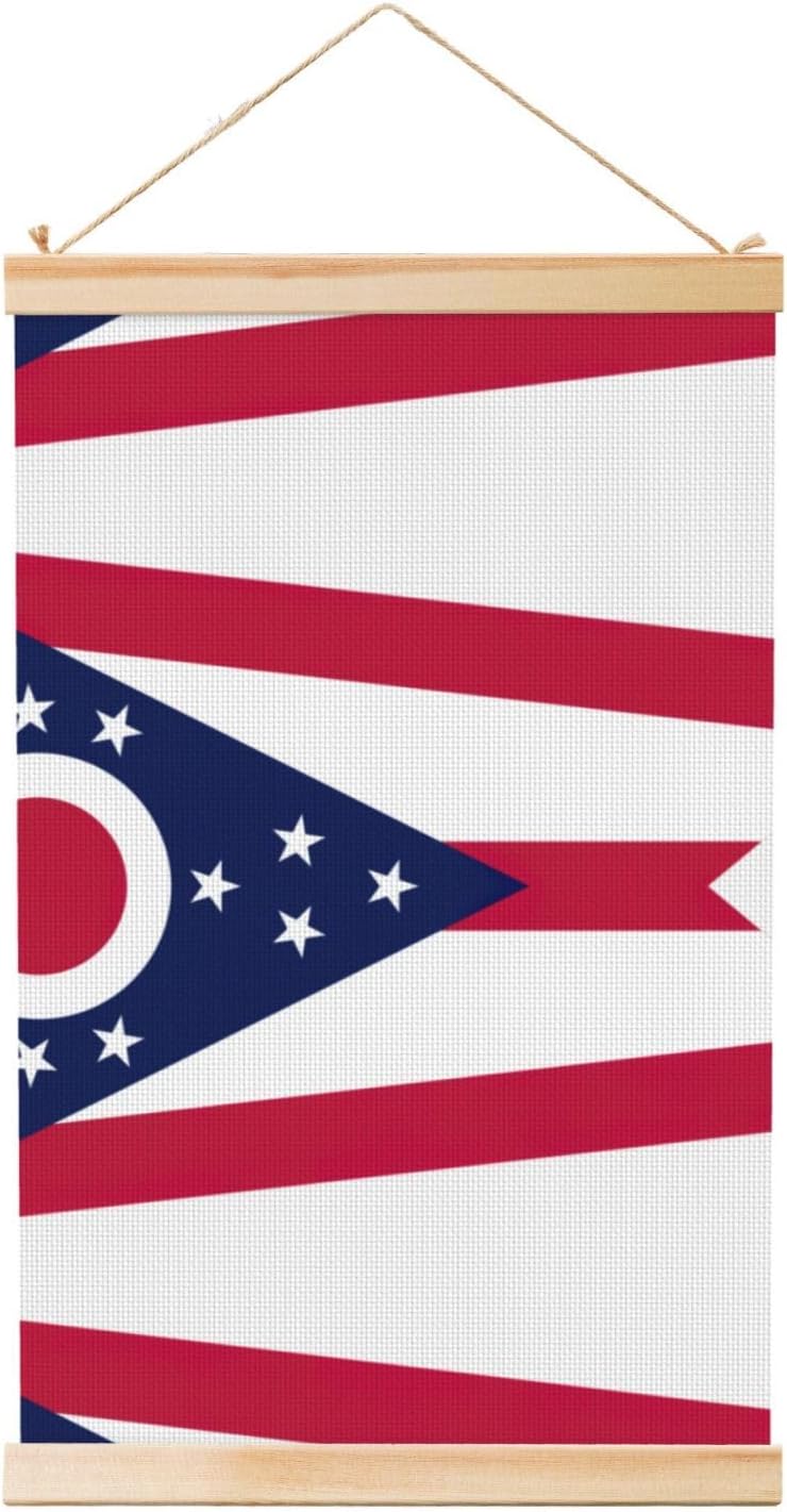 Ohio State Flag Print Poster Hanger,Hanging Poster, Poster Frame,Wood Poster Hanger, For Wall Hanging