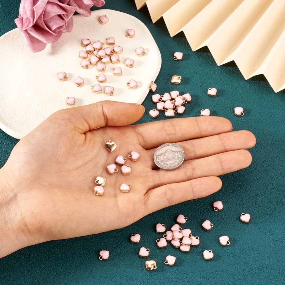 Cheriswelry 100pcs Pink Heart Metal Charms Alloy Enamel Love Heart Mini Metal Dangle Pendants Hang Ornament 8x7.5mm for DIY Craft Earring Bracelet Necklace Jewelry Making - Image 5