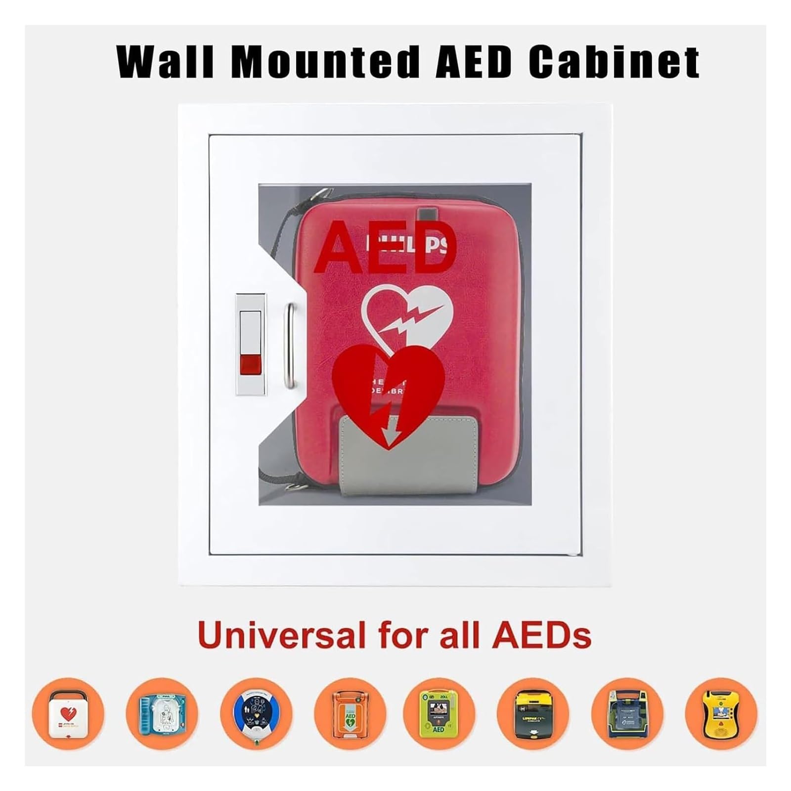 Armadietto per la conservazione dei defibrillatori Armadio a parete for defibrillatore semiautomatico esterno (DAE) con sistema di allarme e luce, scatola di allarme for defibrillazione cardiaca, vali