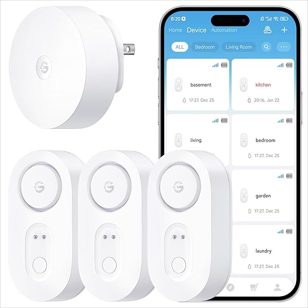 GoveeLife Upgraded Smart Water Leak Detector 1s with 1804ft Ultra-Long Range, WiFi Water Sensor with SMS/Email/APP Push and Sound Alarm,5-Year Battery Life, 5 Pack, Suit for Home, Basement, Kitchen