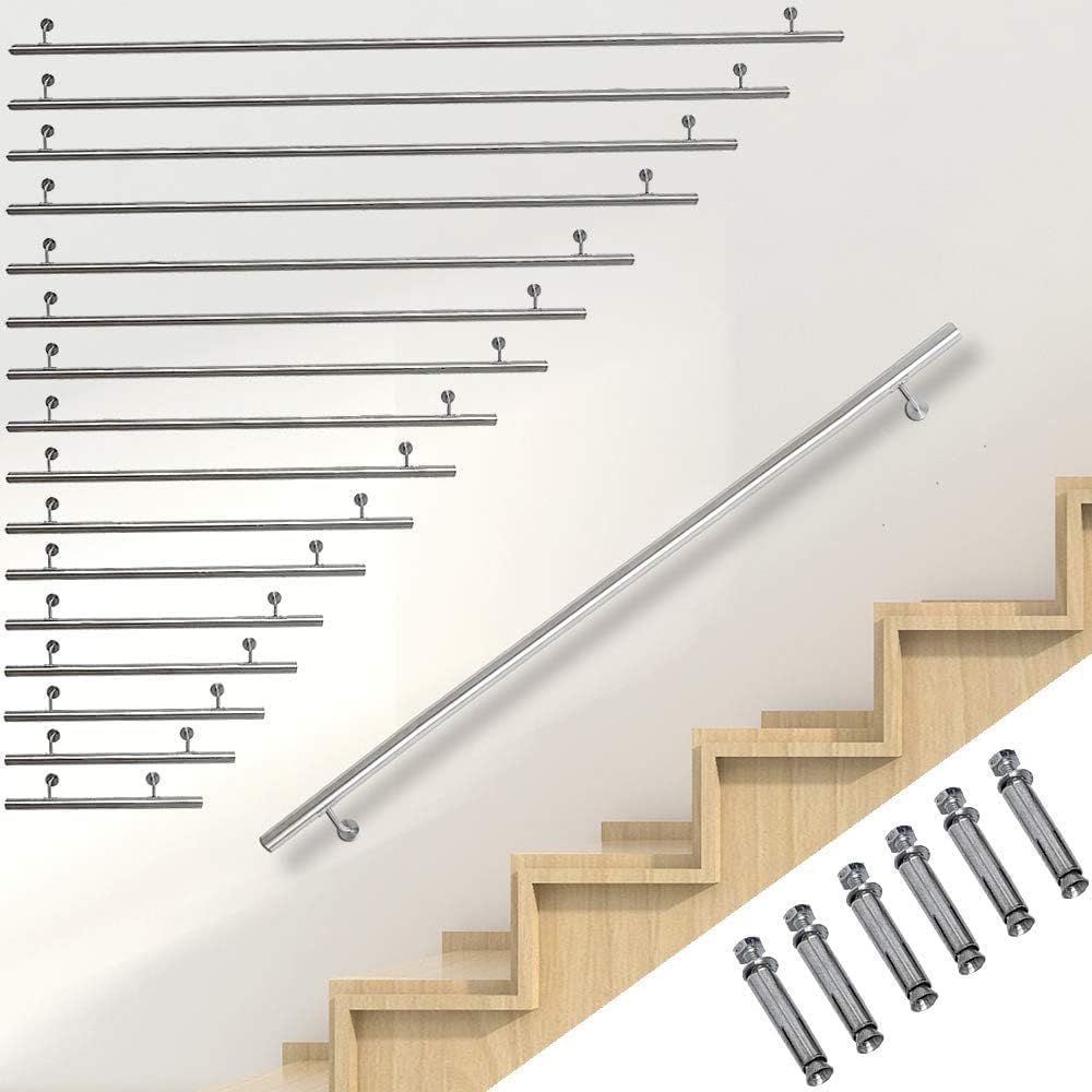 Melko Barandilla de acero inoxidable, montaje de pared de 50 cm, barra de barandilla para interiores, incluye soporte de pared y tapas