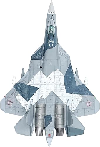 Miniatura 4 de MERIGLARE Modelo de aleación fundida a presión 1100 SU57 Avión de simulación de combate con soporte de avión adorno para bar, sala de estar, estante