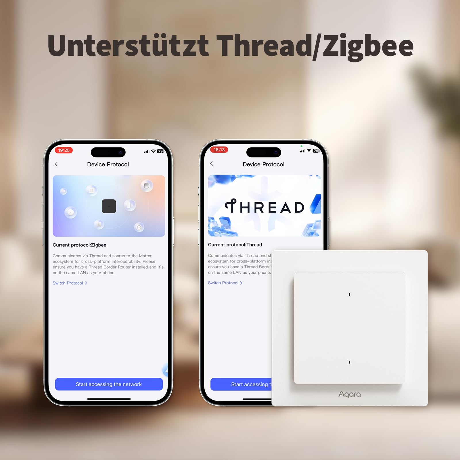 Aqara Lichtschalter H2 EU (2-in-1 Neutral, 4 Tasten 2 Kanäle), Thread/Zigbee-Protokoll, Smarter Wandschalter, Unterstützt Apple Home, Alexa, Google Home und Home Assistant, Matter über Thread