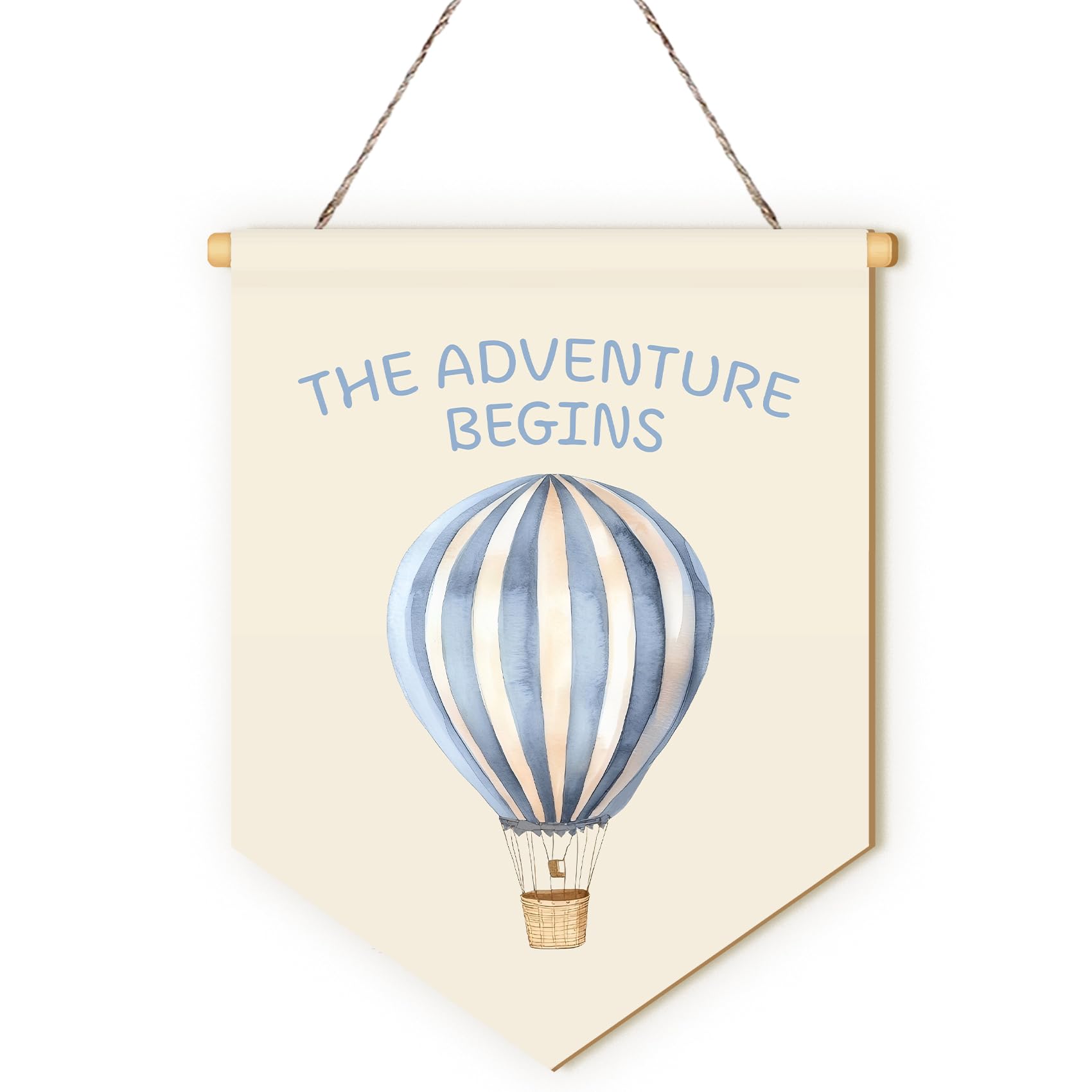 Photo 1 of *Minor damaged/scratched* MOTERMATE Hot Air Balloon Nursery Sign Decor, Baby Boy Girl Toddler Room Front Door Wall Hanging Decor Decorations for Boys Girls Bedroom Nursery Playroom, The Adventure Begins Sings, 8x10 Inch