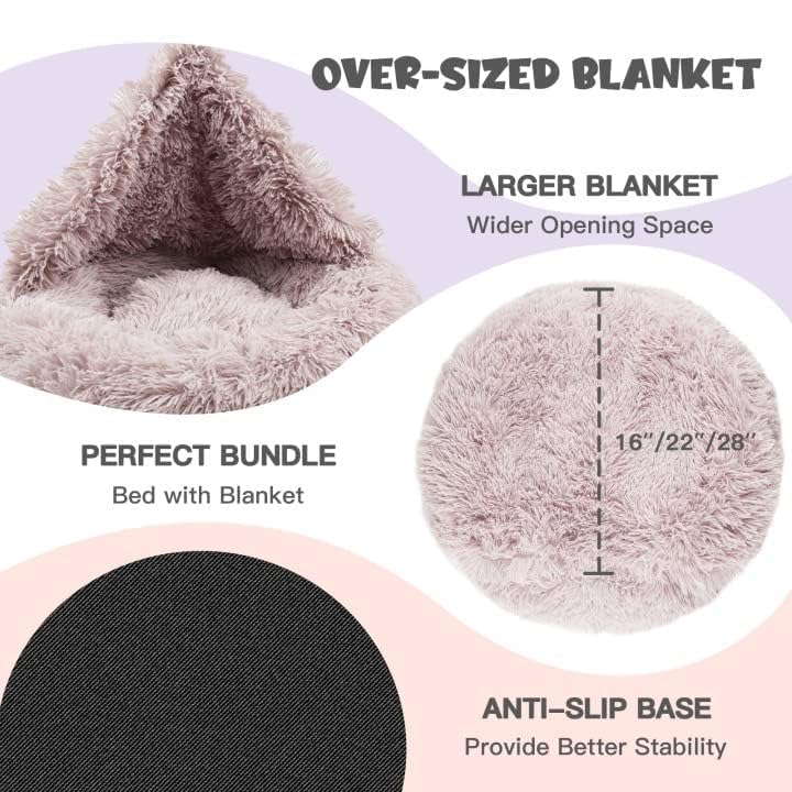 Himax Dog Beds for Small Dogs, Donut Dogs Beds with Blanket Attached, Calming Dog Bed Washable (20"/26"/35") Beige - Image 5