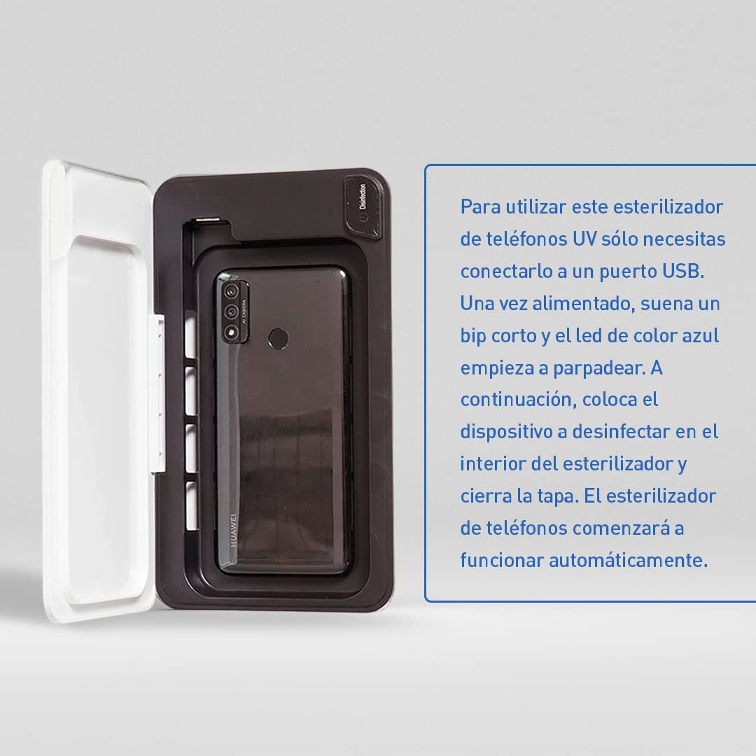 Ozono Hogar - Esterilizador UV para Teléfonos - Desinfecta tu Móvil tanto Android como IOS - Portátil - Conexión por USB - Desinfectante que Elimina Gérmenes, Bacterias y Hongos