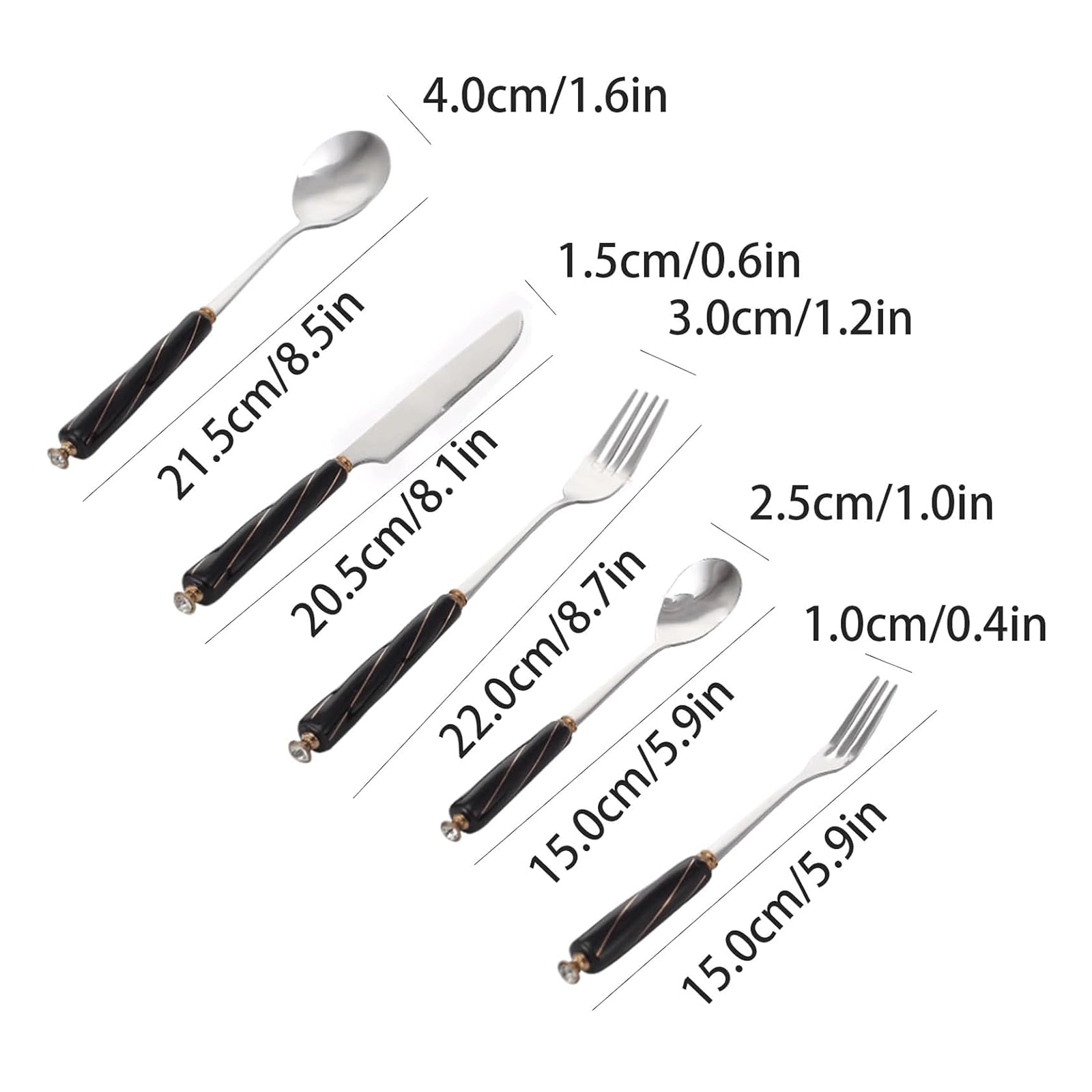 Rieort Ensemble de Couverts en Acier Inoxydable, 2/5 Paquets, Couteau, Fourchette, cuillère, Manche en céramique, Ensemble d'argenterie, Ensemble de Couverts, fourchettes de Cuisine