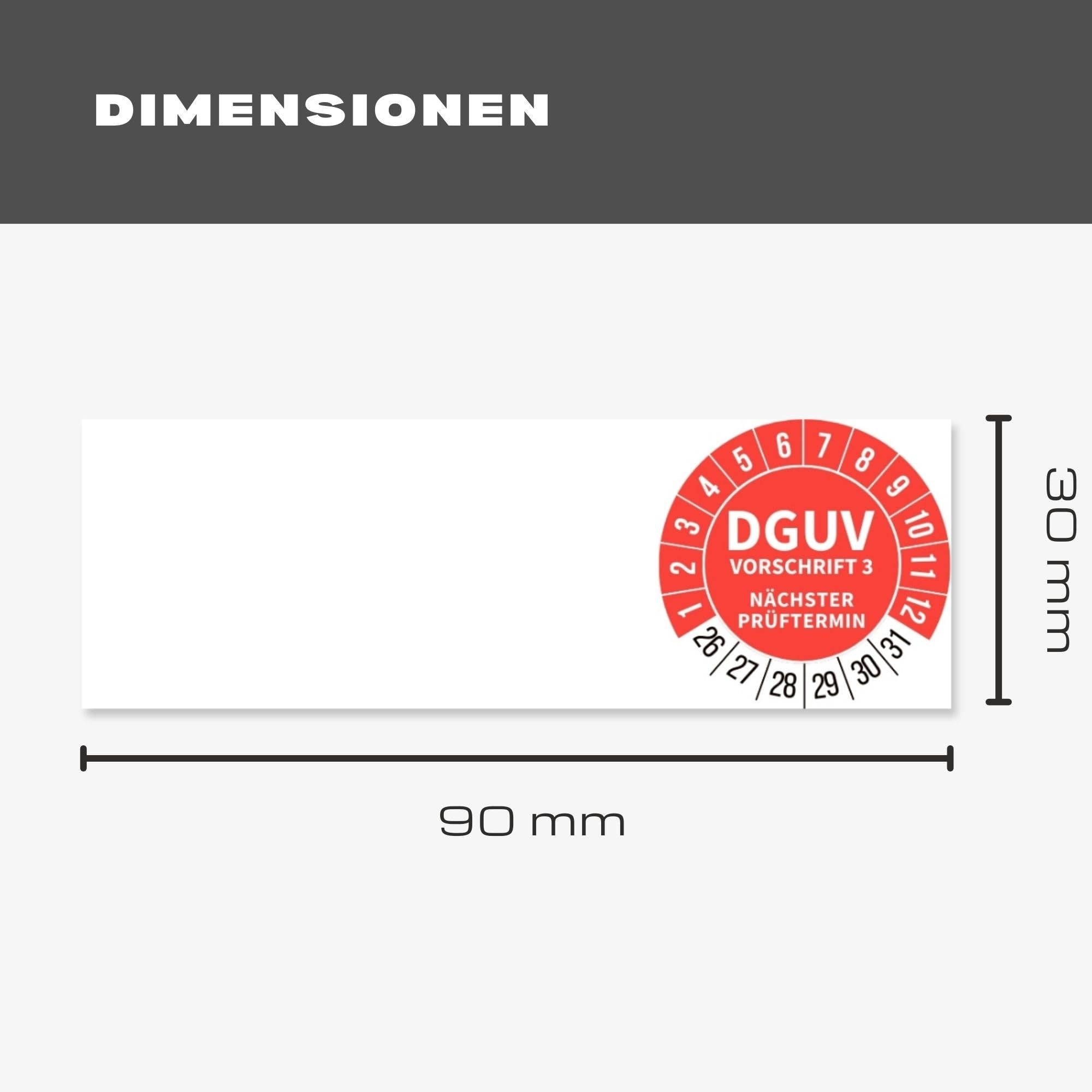 DGUV v3 Prüfplaketten - 100 Stück uvv prüfplaketten 2026-2031 - prüfplaketten 30mm - 10 Blatt - Prüfaufkleber - Nächster Prüftermin - Zwei Farben - Gelb oder Rot (Rot)