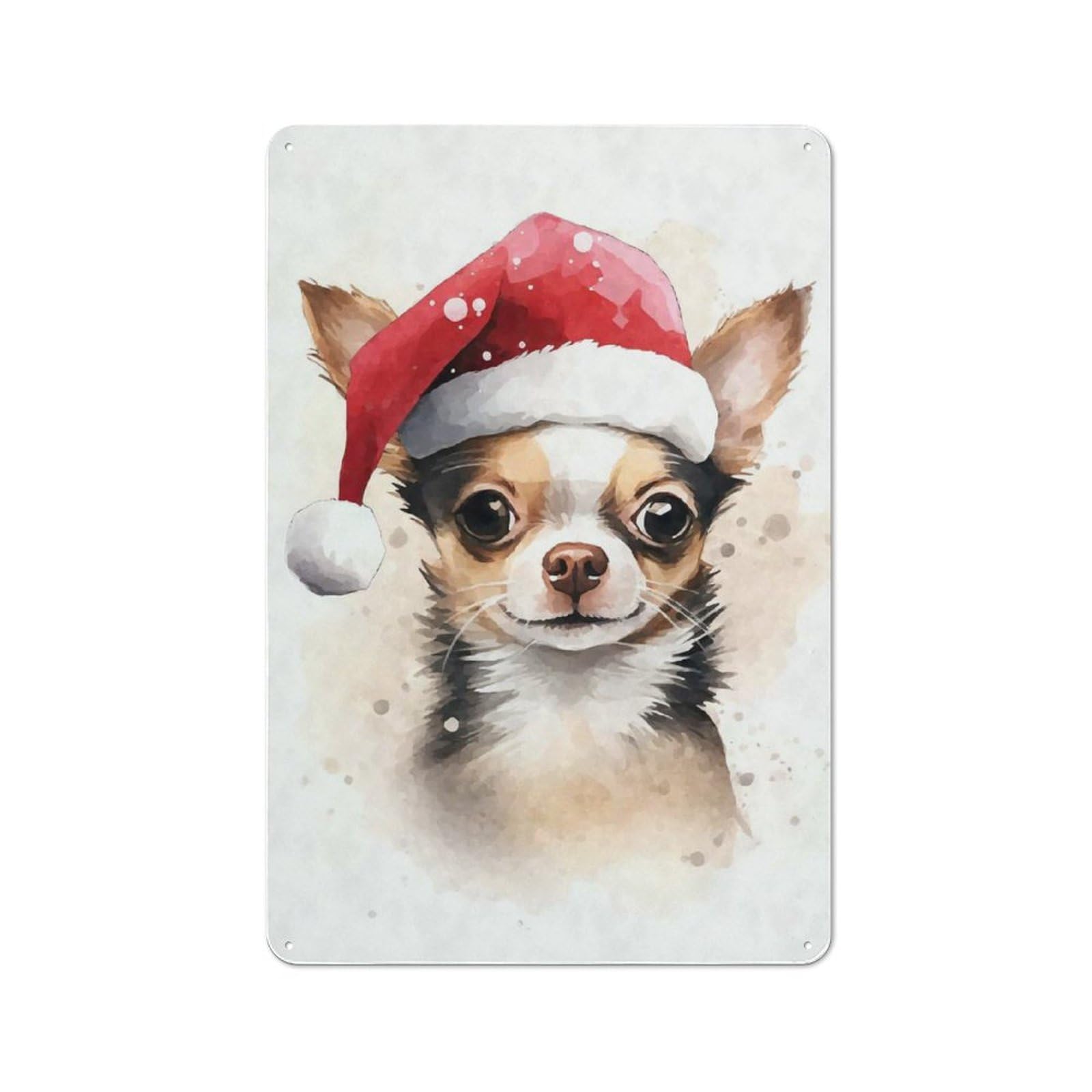 Junmoney Chihuahua Santa Hat Xmas Tin Wall Plaque 30X20cm With For Hobby Room Or Studio, For Metal Sign Collectors, For Kitchen And Home Bar Decor