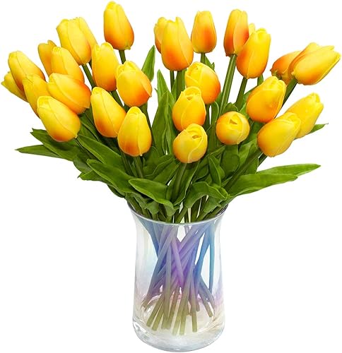 30 tulipanes artificiales, flores de tacto real, tulipanes naranjas falsos Holanda, ramo de tulipanes de poliuretano, flores de látex para boda,
