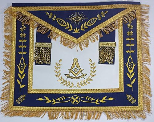 Past Master Apron Navy Blue Gold Eembroidery with Fringe