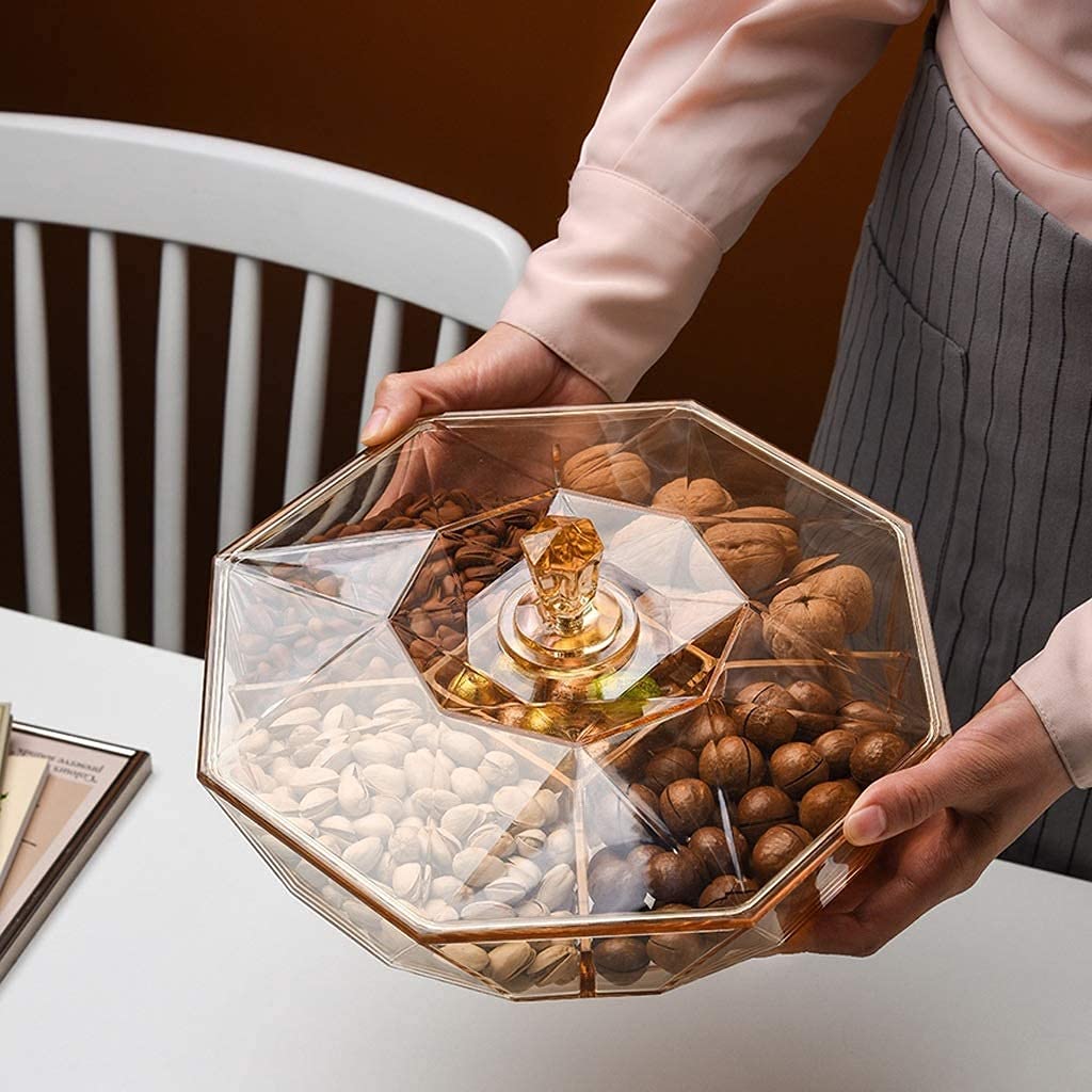 Caja de frutos secos, frutos secos, contenedor de almacenamiento de dulces, caja de aperitivos, caja de dulces, caja de frutos secos, rejilla dividida con tapa, mesa de centro simple for sala de estar