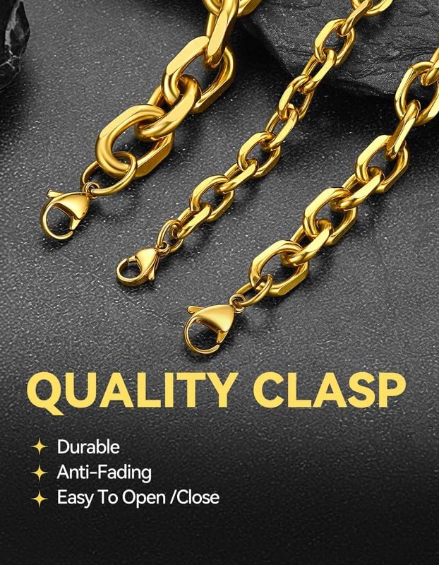 Miniatura 4 de ChainsHouse Rolo - Pulsera de eslabones para hombre y mujer, 7mm 9mm 12mm (0.276 0.354 0.472 pulgadas) de ancho, 7.5 8.3 pulgadas de largo,