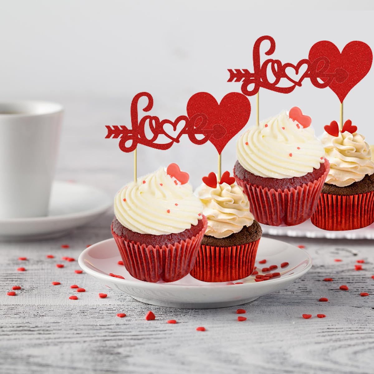 10 Rote Glitzer-Herz Kuchen Topper „Happy Valentine’s Day“ – Cupcake Deko Für Valentinstag, Hochzeit & Party
