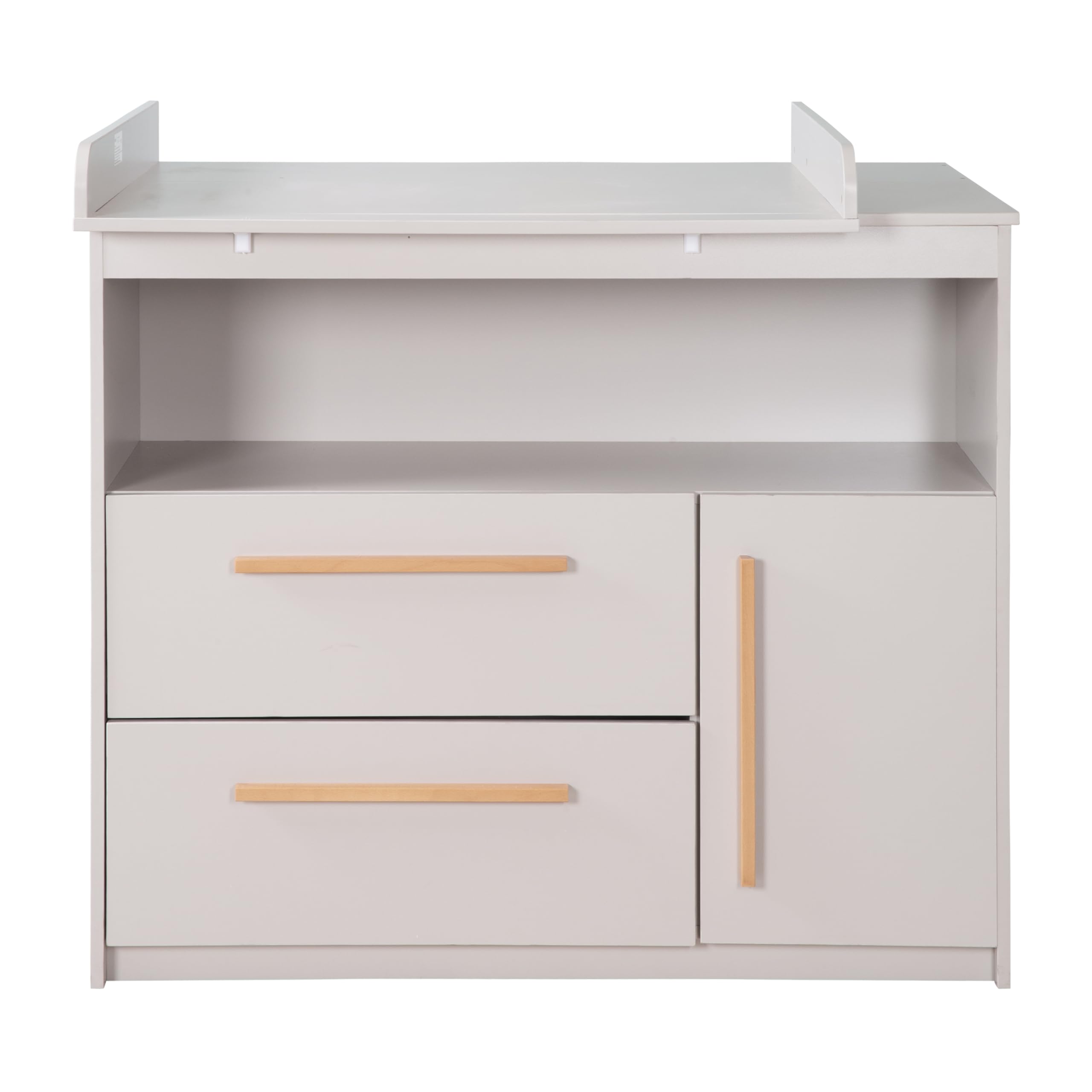 roba Wickelkommode Lea inkl. abnehmbarem Wickelaufsatz - Wickeltisch mit 2 Schubladen & 1 Tür - Griffe aus Holz - Beige/Grau