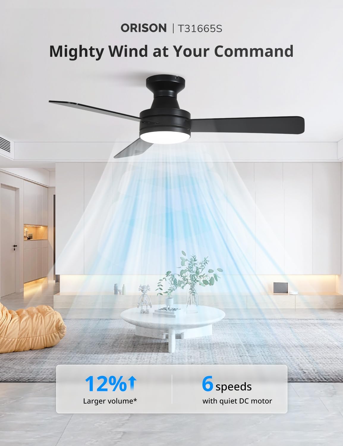 Orison Smart Ceiling Fans with Lights – 42" Low Profile Flush Mount, RGB Backlight & Dimmable LED, Alexa & Google Compatible, 6-Speed Reversible, App & Remote Control, Quiet & Energy Saving, Black