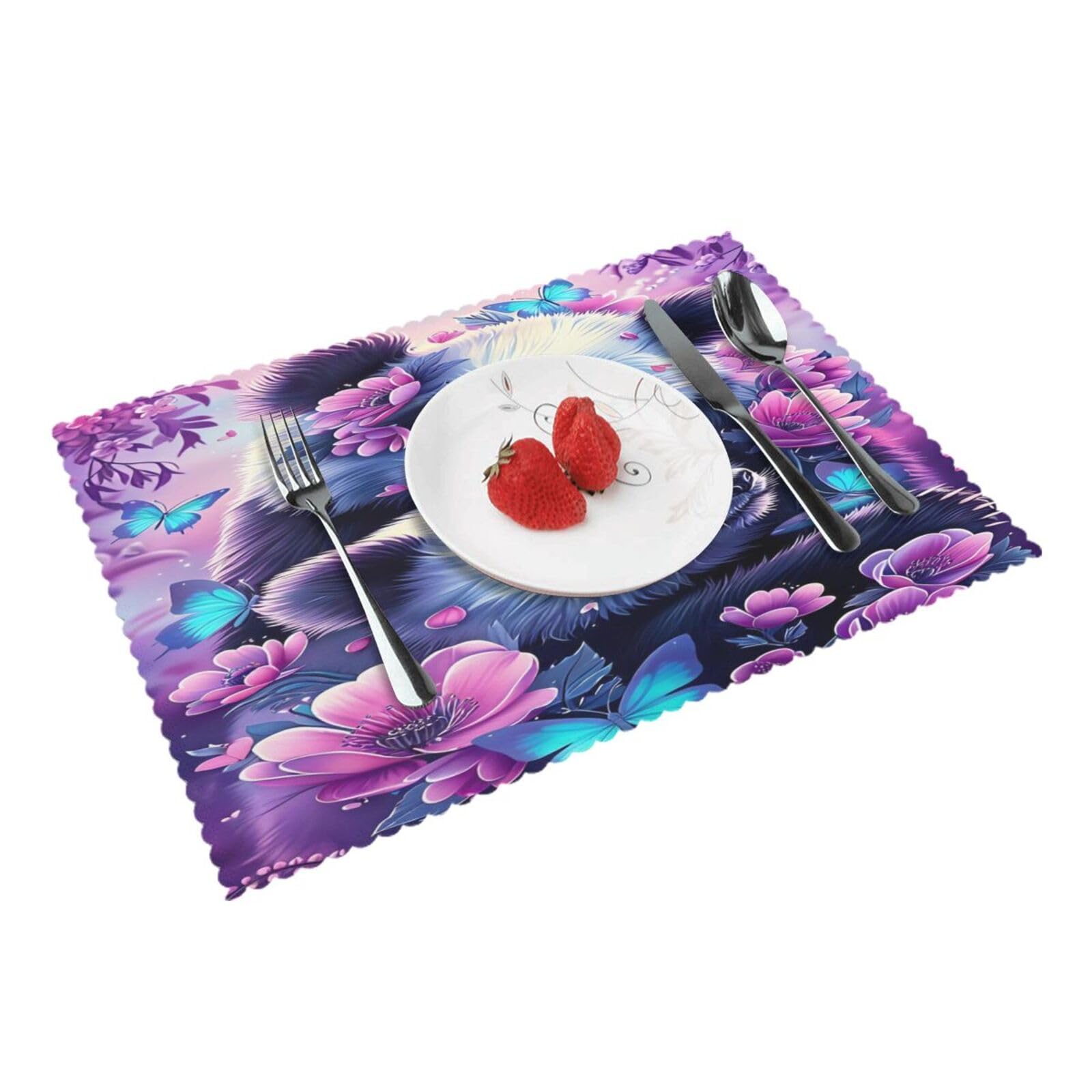Panda Flowers Butterflies Placemats Set of 4 Print Table Mats Place Mats Table Decor for Kitchen Dining 12X18 in