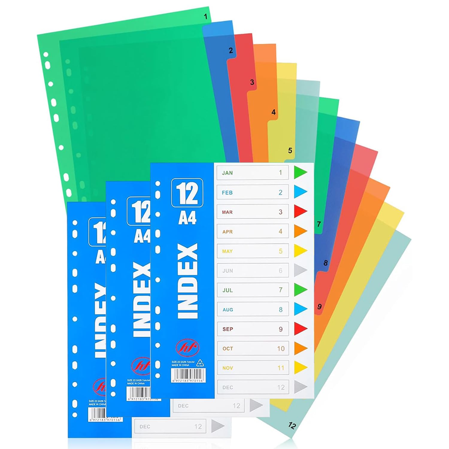 File Dividers A4, 3 Pack 12 Part Folder Dividers with 11-Holes Coloured Plastic A4 Dividers with Sticky Notes for Lever Arch Files Ring Binders Office School Index Dividers