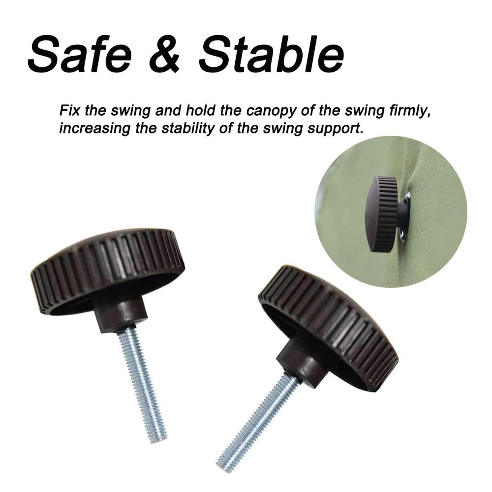 SEIWEI Juego de 2 tornillos de fijación para columpios de porche, pomos manuales, repuesto para mecedoras de jardín, patio, patio, balcón, etc