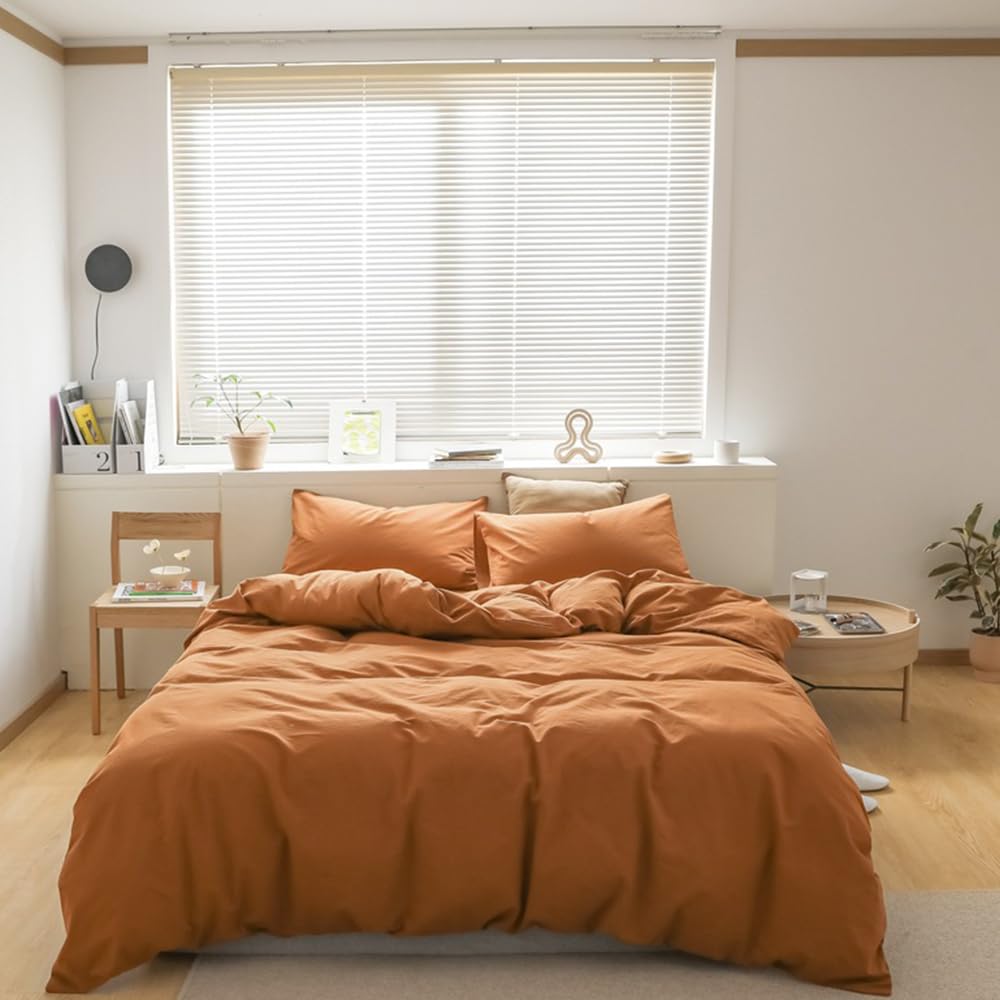 CLOTHKNOW Brown King Size Comforter Set Pumpkin Bedding Sets Soft Caramel Comforter Burnt Orange Comforters with 2 x Pillow Cases