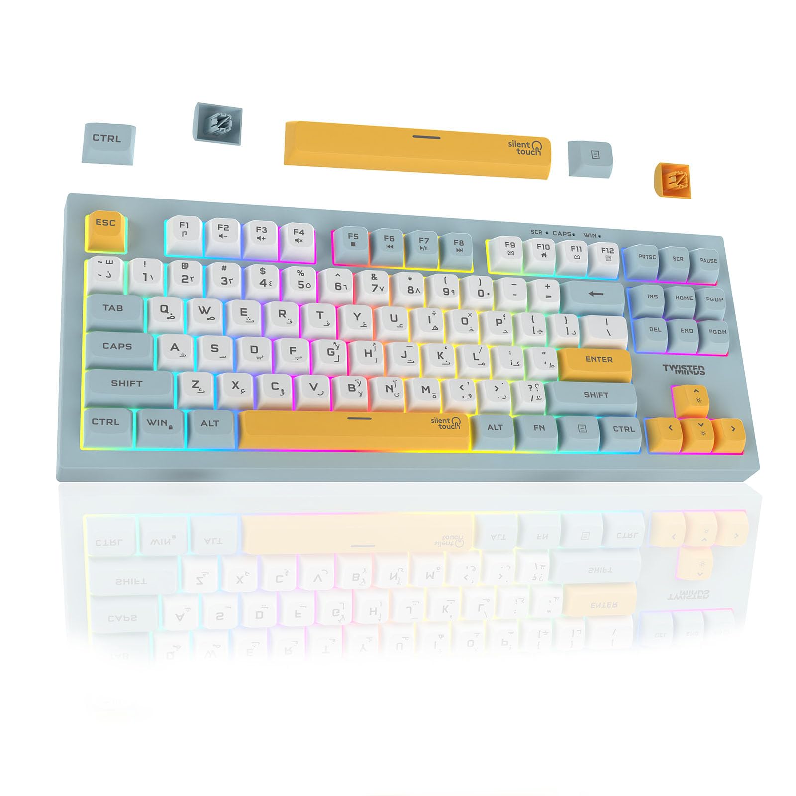 TWISTEDMINDS TM-MK75-W Spectrum Series Wired Keyboard – 80% Compact 87-Key Gasket-Structure Membrane | English & Arabic Layout | RGB Backlit | 19-Key Anti-Ghosting | USB-C Detachable Cable