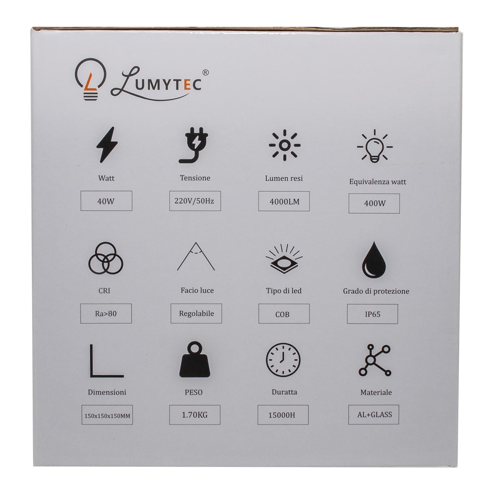 Applique Cubo da Parete per Esterni, Alta Potenza 40W 4000 Lumen