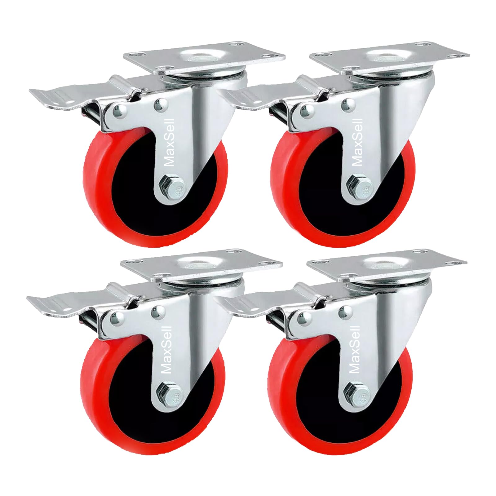 MaxSell 4 x 100mm Swivel Castor Wheels Heavy Duty Double Bearing Trolley Furniture Caster 600KG (4 X With Brakes) โ image 1