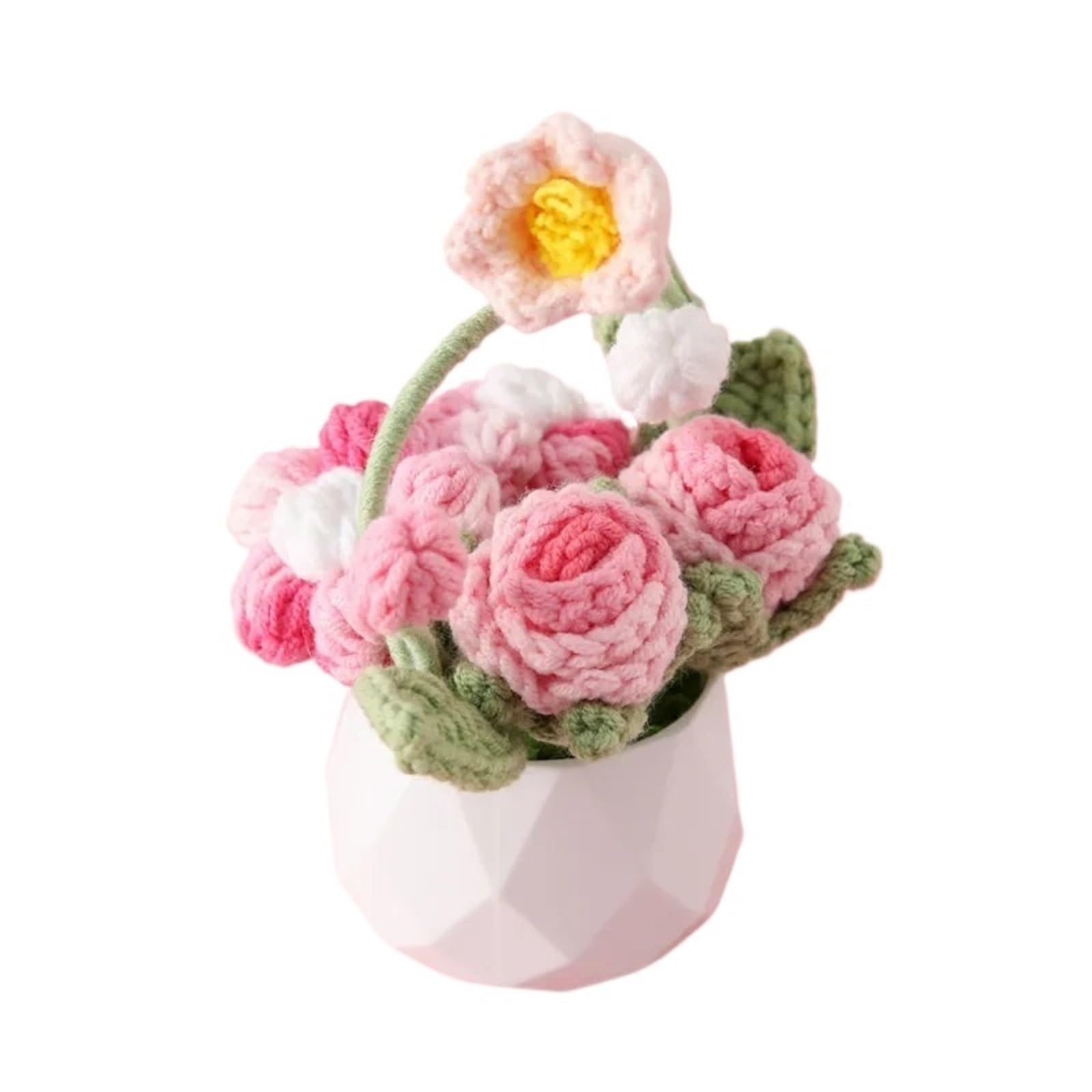 ZHSOAO Crochet Flower Cute Finished Woven Sunflowers Potted Hand-knitted Table Home Decor for Weddings Birthdays(Color11)