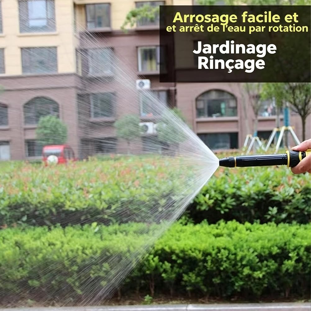 Embout tuyau arrosage, Buse haute pression pour tuyau arrosage - Inclus 3 adaptateurs + 2 colliers de serrage | Pistolet à jet réglable modes arrosage jardin, lavage auto, terrasse et extérieur (1*A)