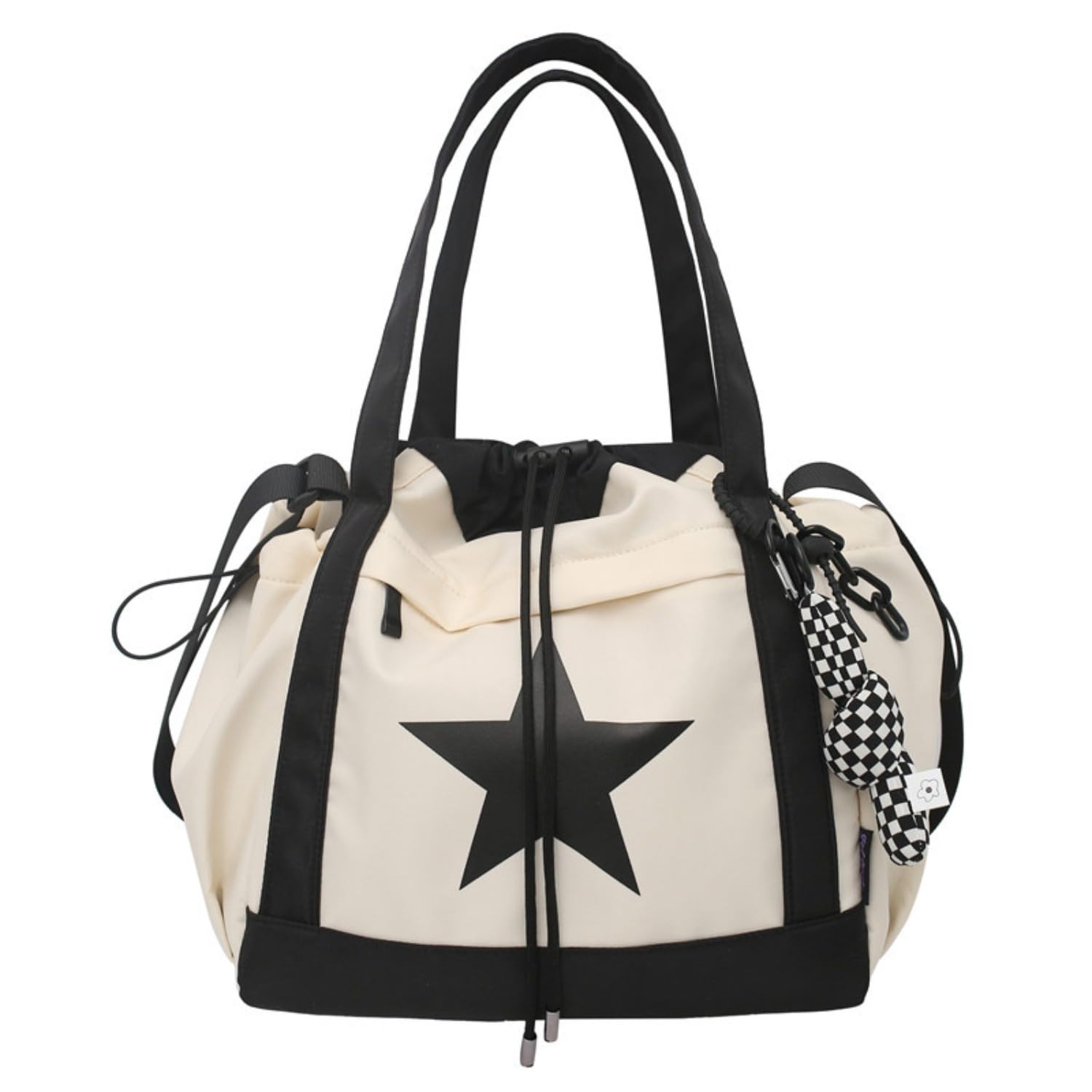 Y2K Aesthetic Crossbody White Bag with Pendant Star - Multi Pockets and Drawstring Closure - One Size